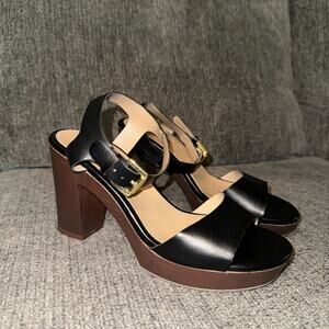 Brash Chunky Platform Heel Sandals Women's 7.5 Black Brown Ankle Straps Shoes